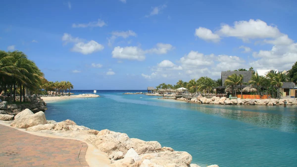 Clear blue caribbean sea, mambo beach near Curacao Sea Aquarium